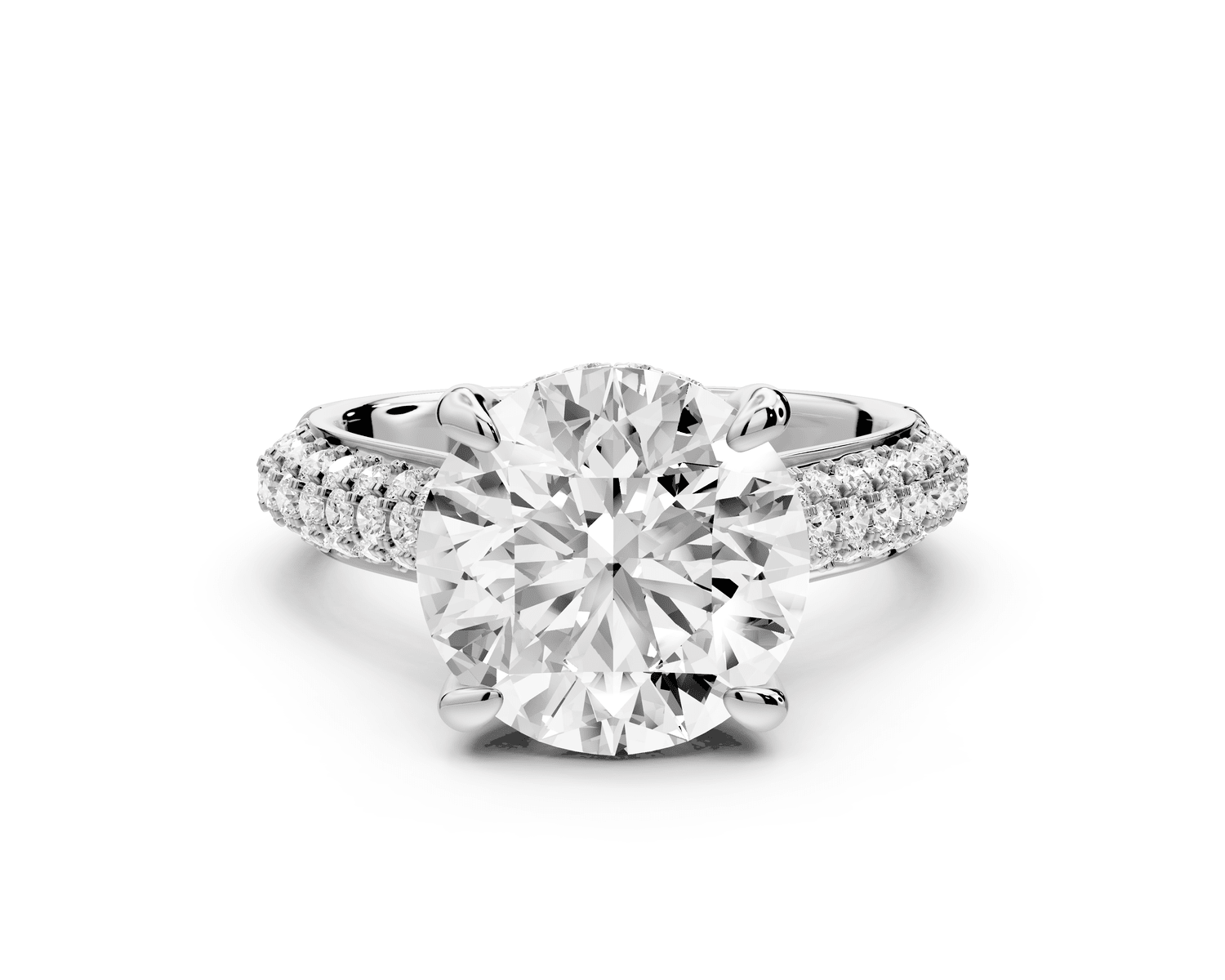 Camille - 4ct platinum round Diamond hidden halo rollover pave cathedral engagment ring - Mr. Alex Jewelry