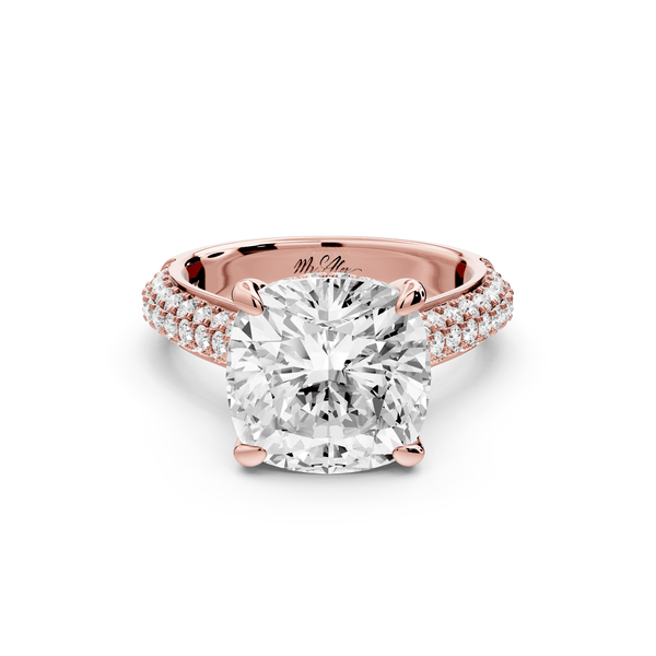 Camille - 5ct 14k rose gold cushion Diamond hidden halo rollover pave cathedral engagement ring - Mr. Alex Jewelry