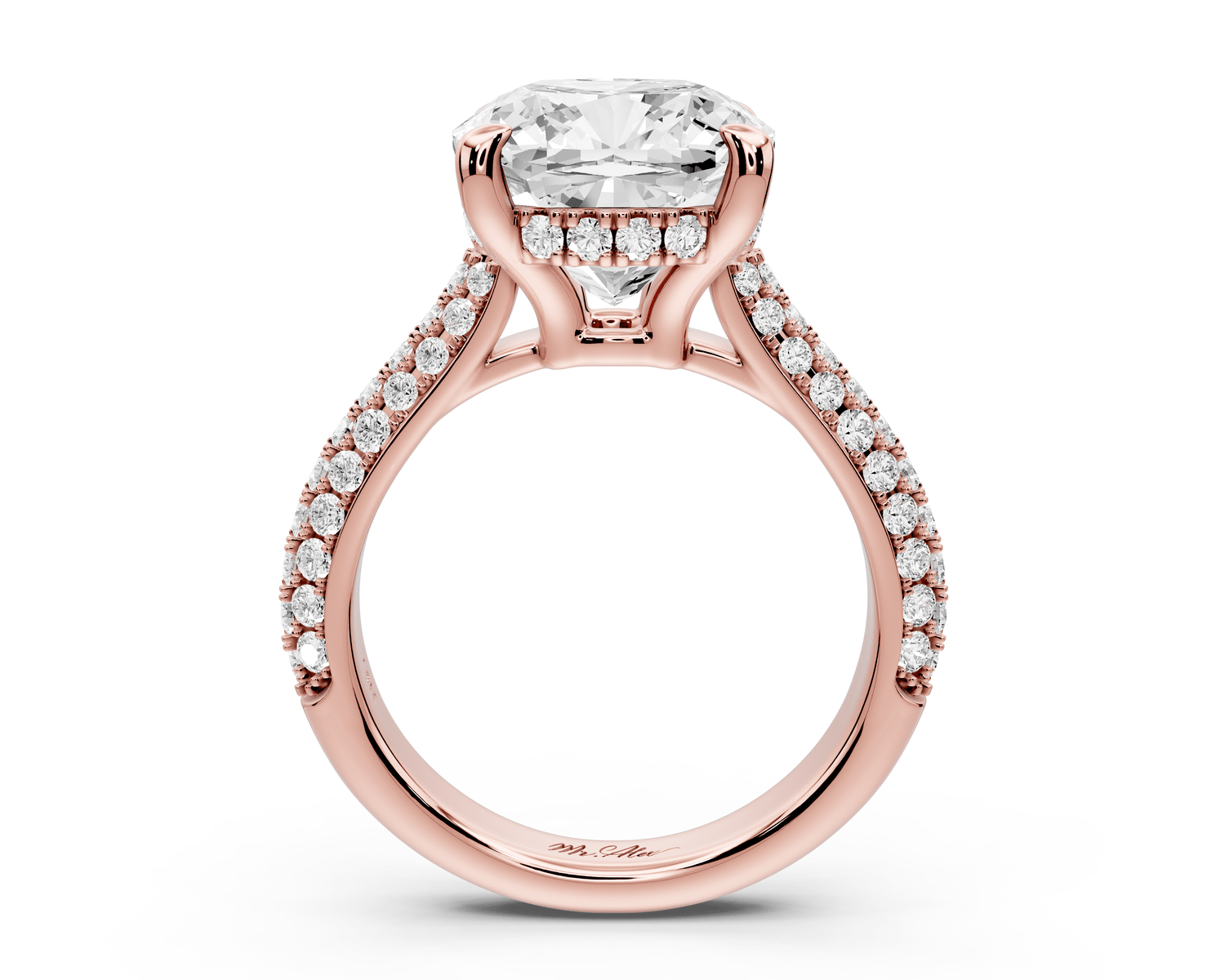 Camille - 5ct 14k rose gold cushion Diamond hidden halo rollover pave cathedral engagement ring - Mr. Alex Jewelry