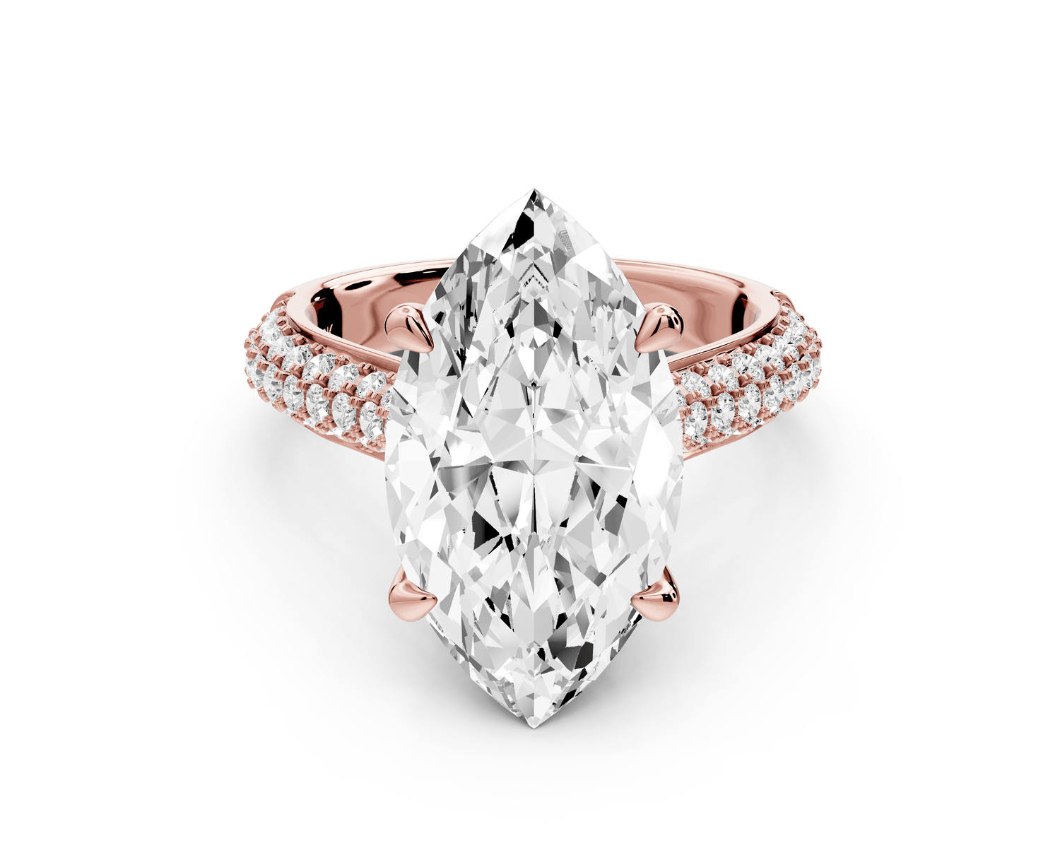 Camille - 5ct 14k rose gold marquise Diamond hidden halo rollover pave cathedral engagement ring - Mr. Alex Jewelry
