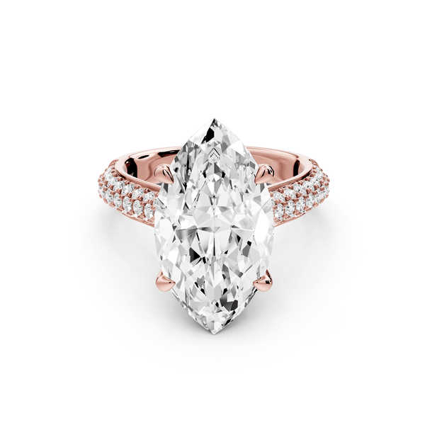 Camille - 5ct 14k rose gold marquise Diamond hidden halo rollover pave cathedral engagement ring - Mr. Alex Jewelry