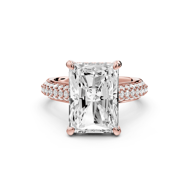 Camille - 5ct 14k rose gold radiant Diamond hidden halo rollover pave cathedral engagement ring - Mr. Alex Jewelry