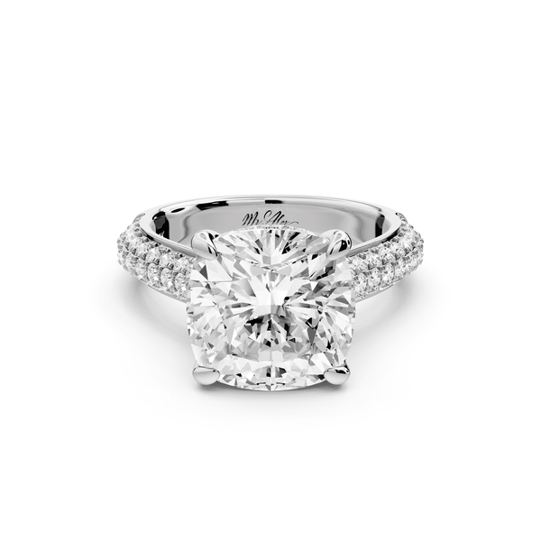 Camille - 5ct 14k white gold cushion Diamond hidden halo rollover pave cathedral engagement ring - Mr. Alex Jewelry