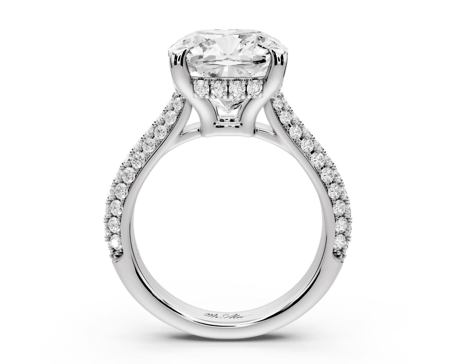 Camille - 5ct 14k white gold cushion Diamond hidden halo rollover pave cathedral engagement ring - Mr. Alex Jewelry