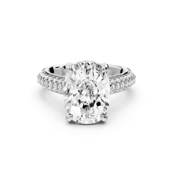 Camille - 5ct 14k white gold ecushion Diamond hidden halo rollover pave cathedral engagement ring - Mr. Alex Jewelry