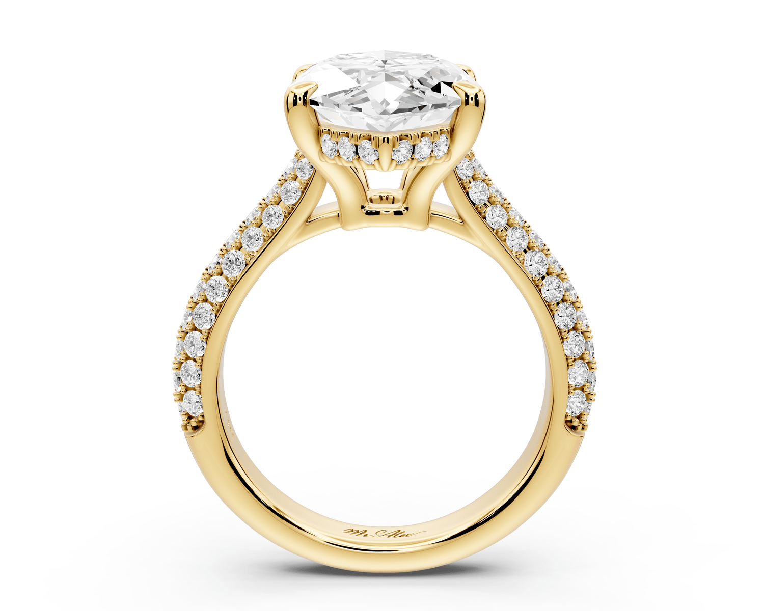 Camille - 5ct 14k yellow gold marquise Diamond hidden halo rollover pave cathedral engagement ring - Mr. Alex Jewelry