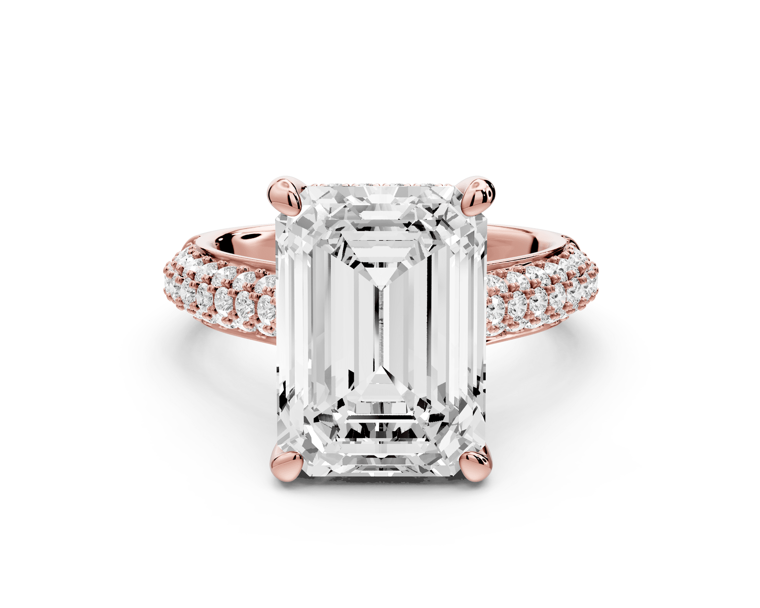 Camille - 5ct 18k rose gold emerald Diamond hidden halo rollover pave cathedral Engagement ring - Mr. Alex Jewelry