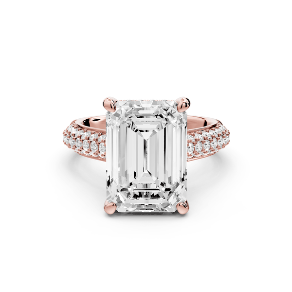 Camille - 5ct 18k rose gold emerald Diamond hidden halo rollover pave cathedral Engagement ring - Mr. Alex Jewelry