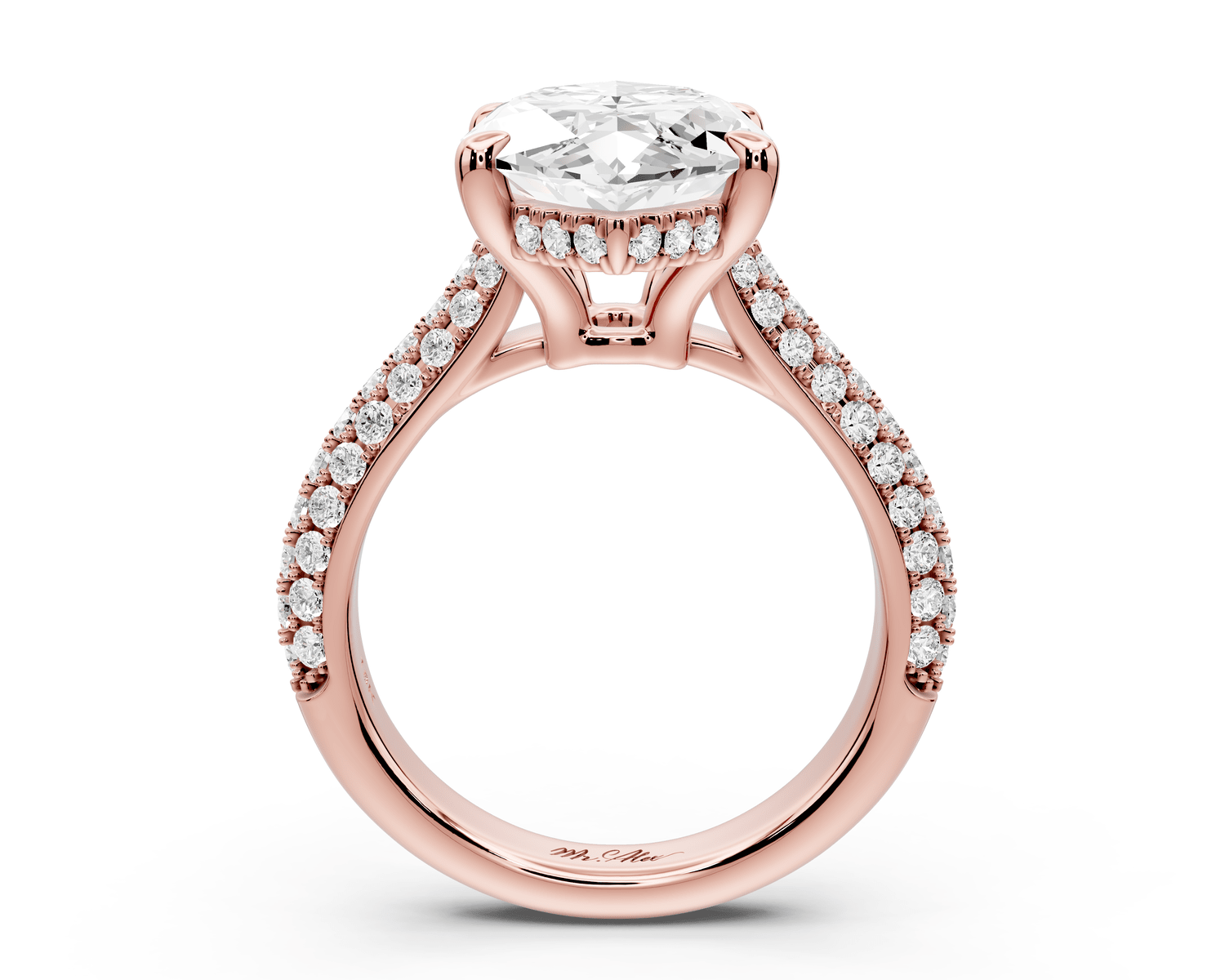 Camille - 5ct 18k rose gold marquise Diamond hidden halo rollover pave cathedral engagement ring - Mr. Alex Jewelry