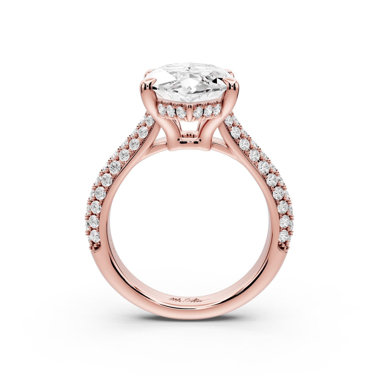 Camille - 5ct 18k rose gold marquise Diamond hidden halo rollover pave cathedral engagement ring - Mr. Alex Jewelry