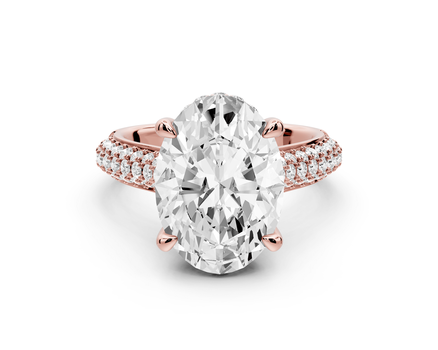Camille - 5ct 18k rose gold oval Diamond hidden halo rollover pave cathedral Engagement ring - Mr. Alex Jewelry