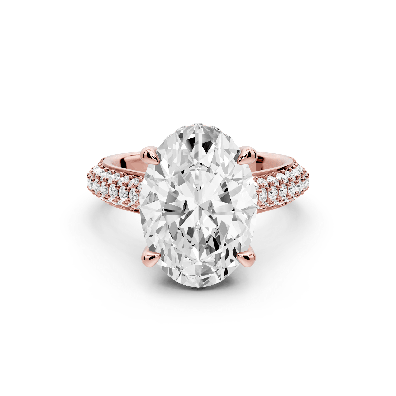 Camille - 5ct 18k rose gold oval Diamond hidden halo rollover pave cathedral Engagement ring - Mr. Alex Jewelry