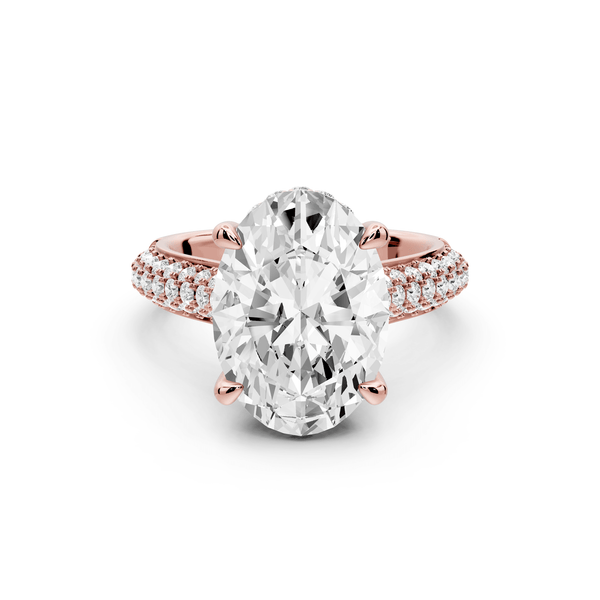 Camille - 5ct 18k rose gold oval Diamond hidden halo rollover pave cathedral Engagement ring - Mr. Alex Jewelry