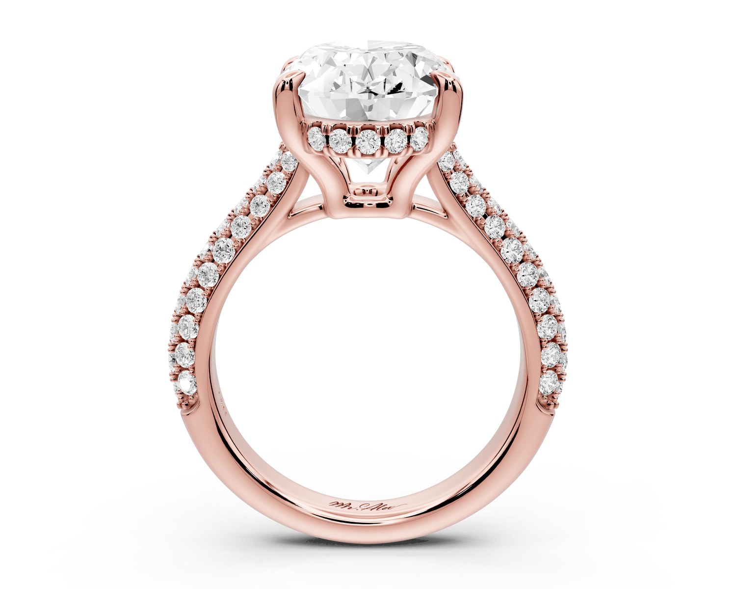 Camille - 5ct 18k rose gold oval Diamond hidden halo rollover pave cathedral Engagement ring - Mr. Alex Jewelry