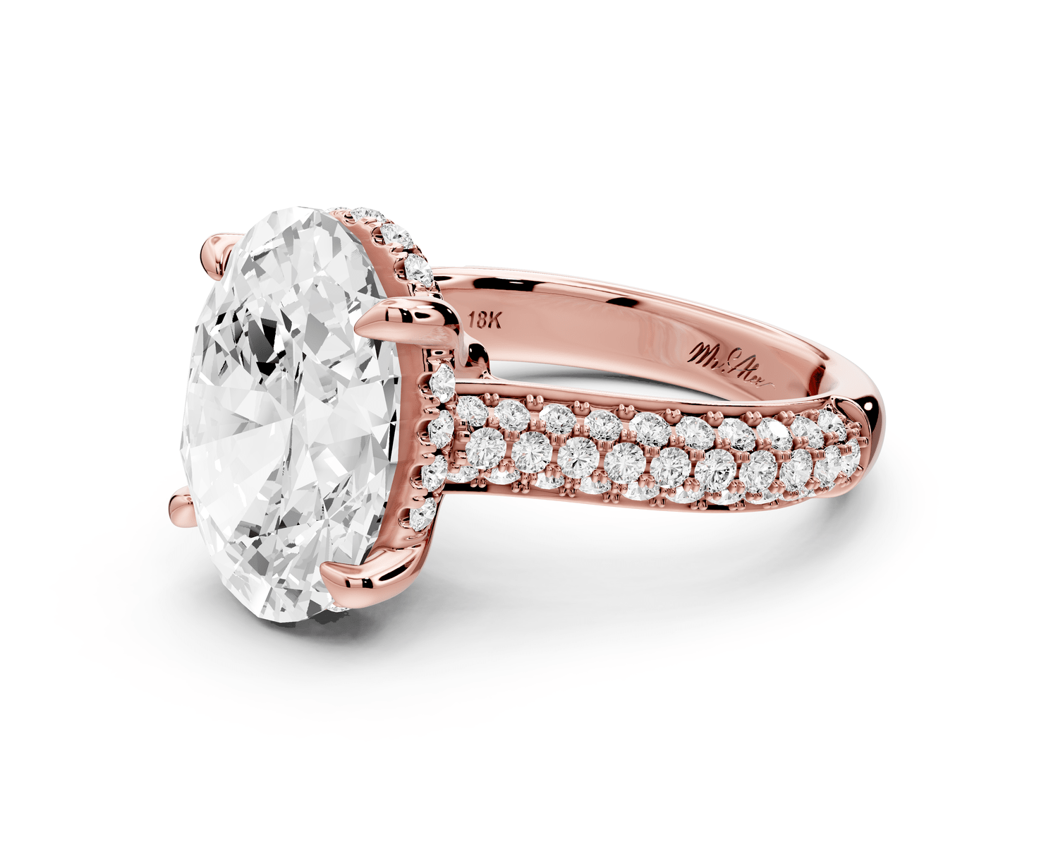 Camille - 5ct 18k rose gold oval Diamond hidden halo rollover pave cathedral Engagement ring - Mr. Alex Jewelry