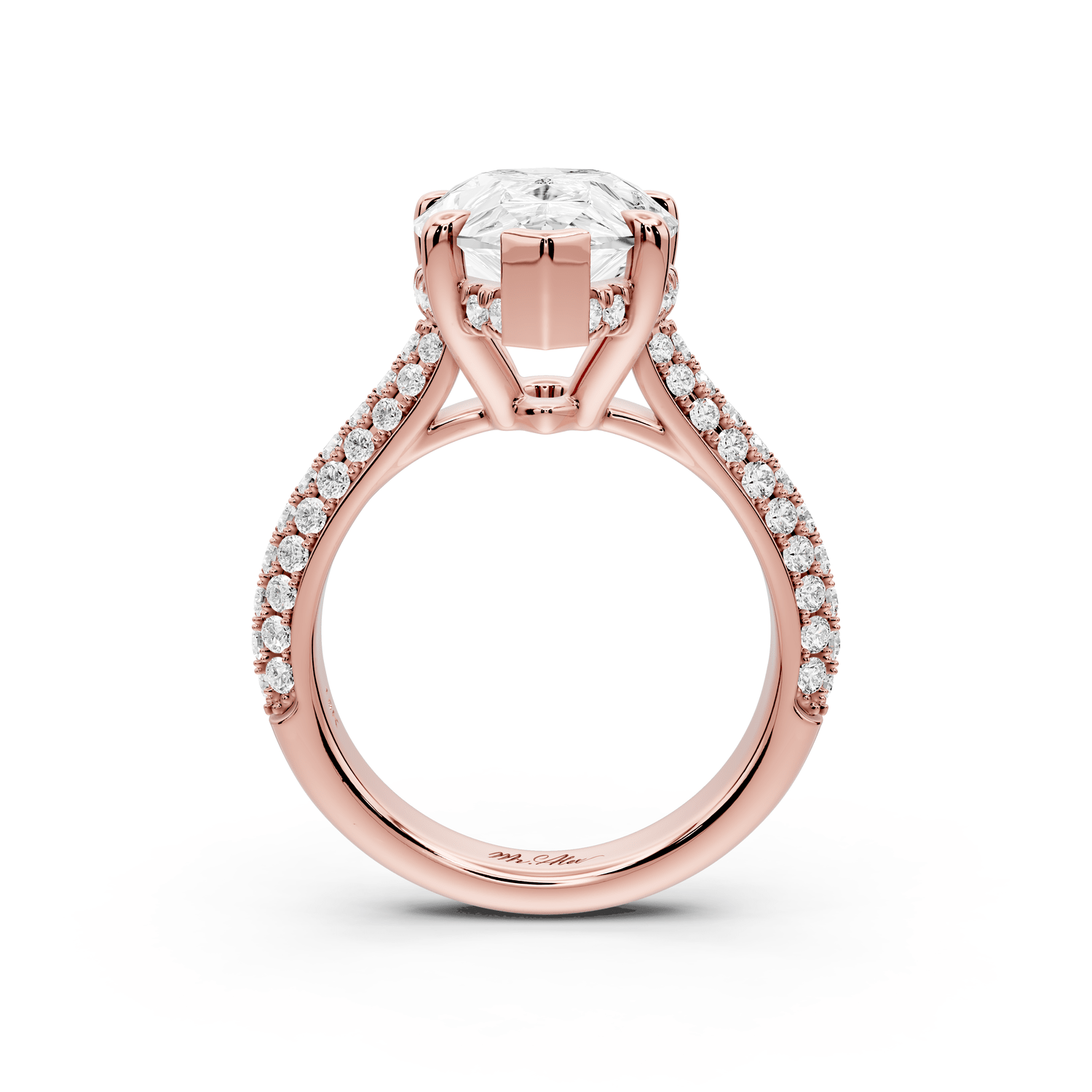 Camille - 5ct 18k rose gold pear Diamond hidden halo rollover pave cathedral Engagement ring - Mr. Alex Jewelry