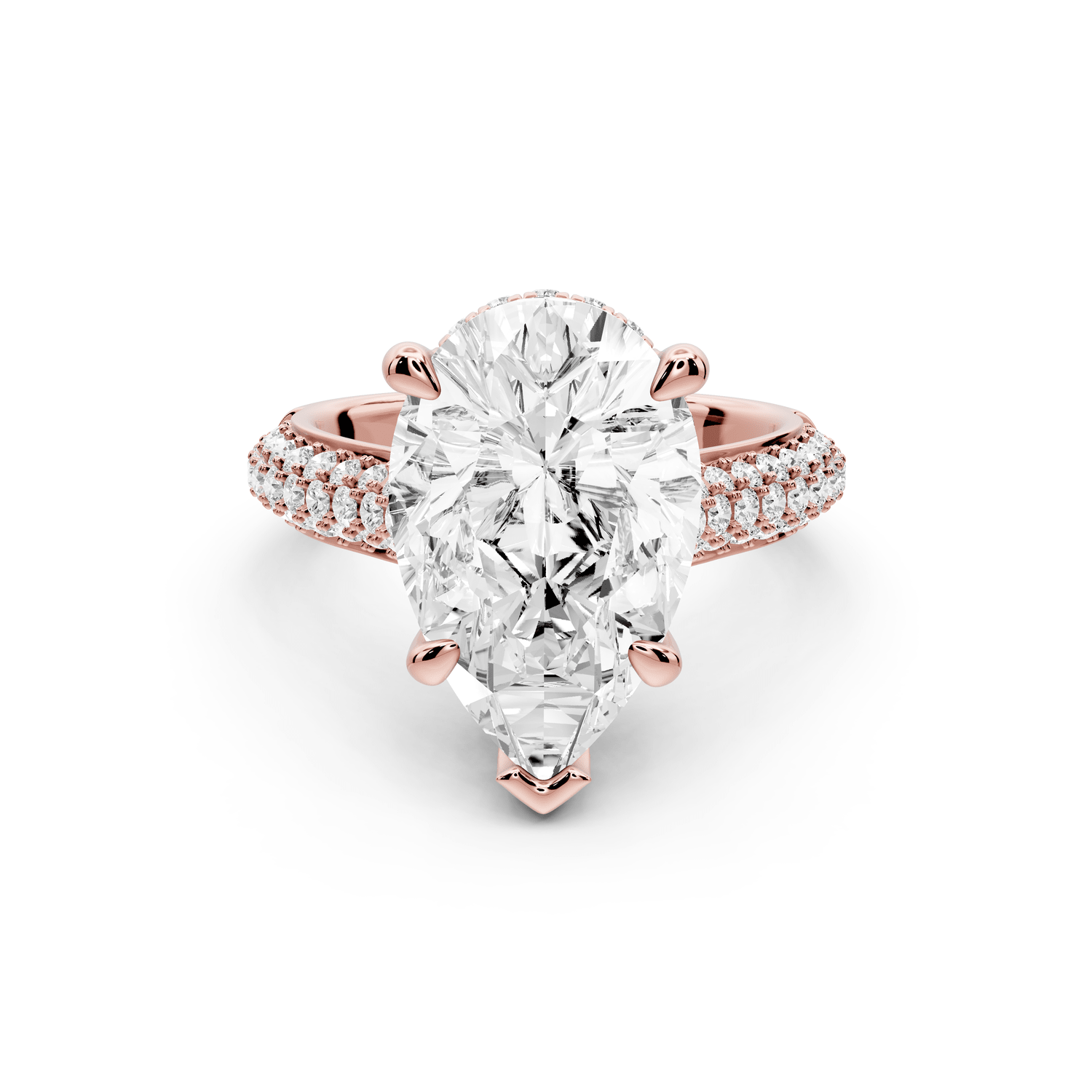 Camille - 5ct 18k rose gold pear Diamond hidden halo rollover pave cathedral Engagement ring - Mr. Alex Jewelry