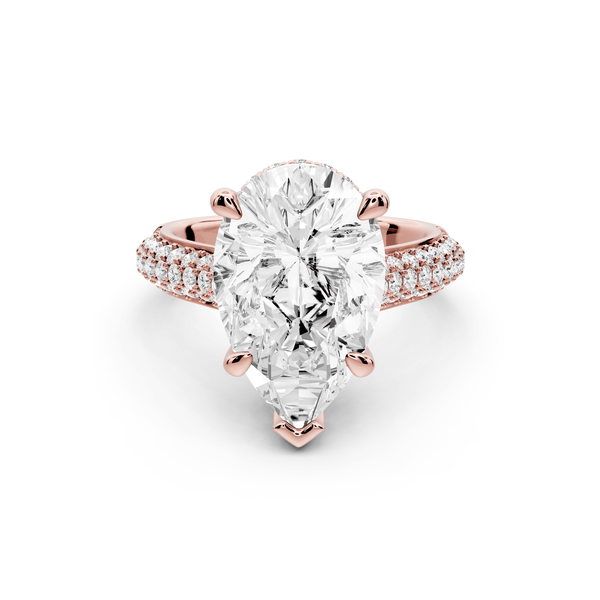Camille - 5ct 18k rose gold pear Diamond hidden halo rollover pave cathedral Engagement ring - Mr. Alex Jewelry
