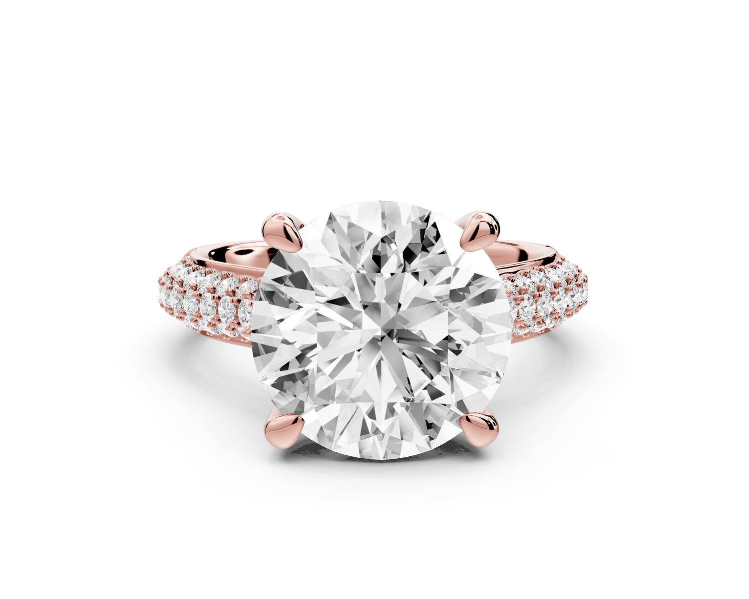 Camille - 5ct 18k rose gold round Diamond hidden halo rollover pave cathedral engagment ring - Mr. Alex Jewelry