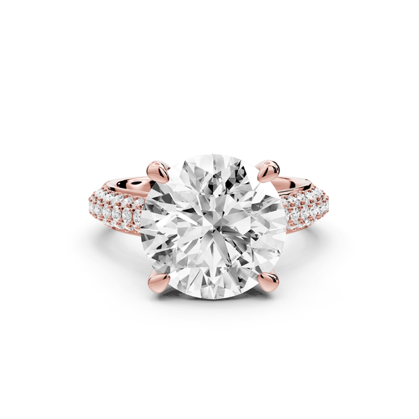 Camille - 5ct 18k rose gold round Diamond hidden halo rollover pave cathedral engagment ring - Mr. Alex Jewelry