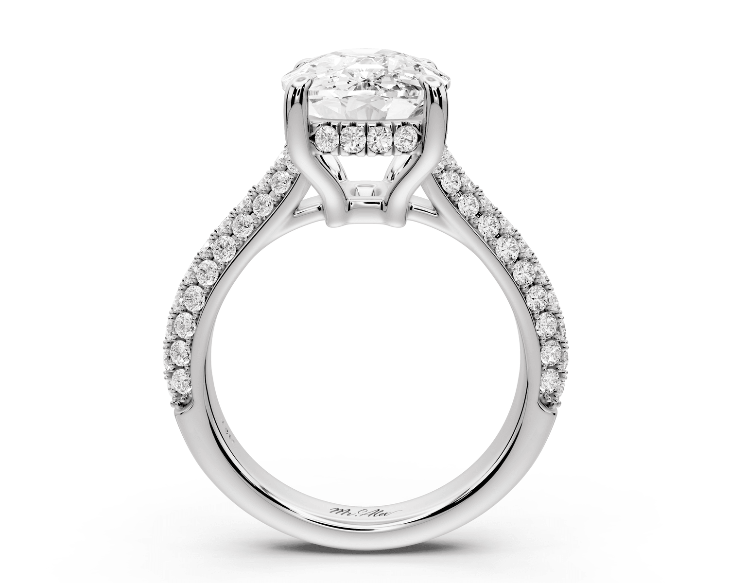 Camille - 5ct 18k white gold ecushion Diamond hidden halo rollover pave cathedral engagement ring - Mr. Alex Jewelry