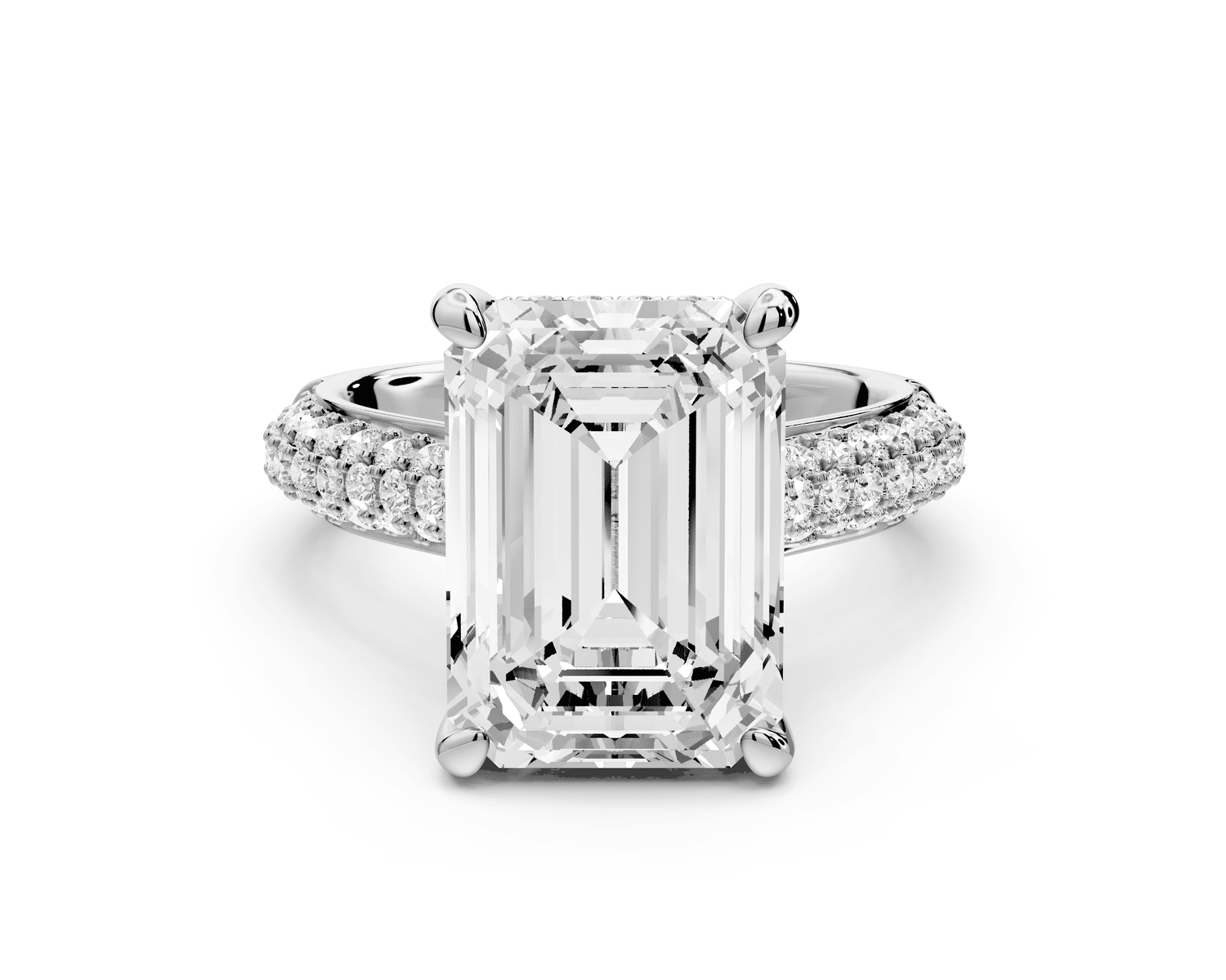 Camille - 5ct 18k white gold emerald Diamond hidden halo rollover pave cathedral Engagement ring - Mr. Alex Jewelry