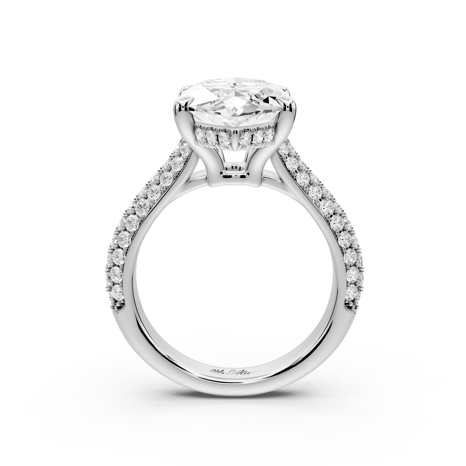 Camille - 5ct 18k white gold marquise Diamond hidden halo rollover pave cathedral engagement ring - Mr. Alex Jewelry