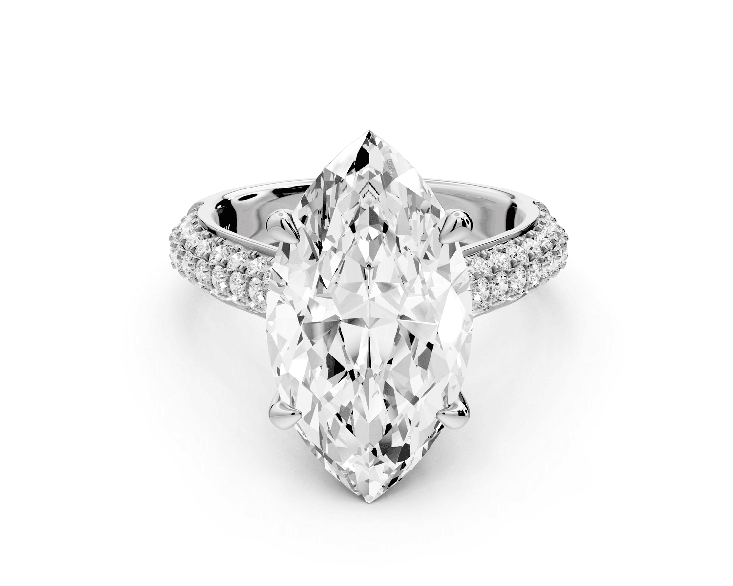 Camille - 5ct 18k white gold marquise Diamond hidden halo rollover pave cathedral engagement ring - Mr. Alex Jewelry