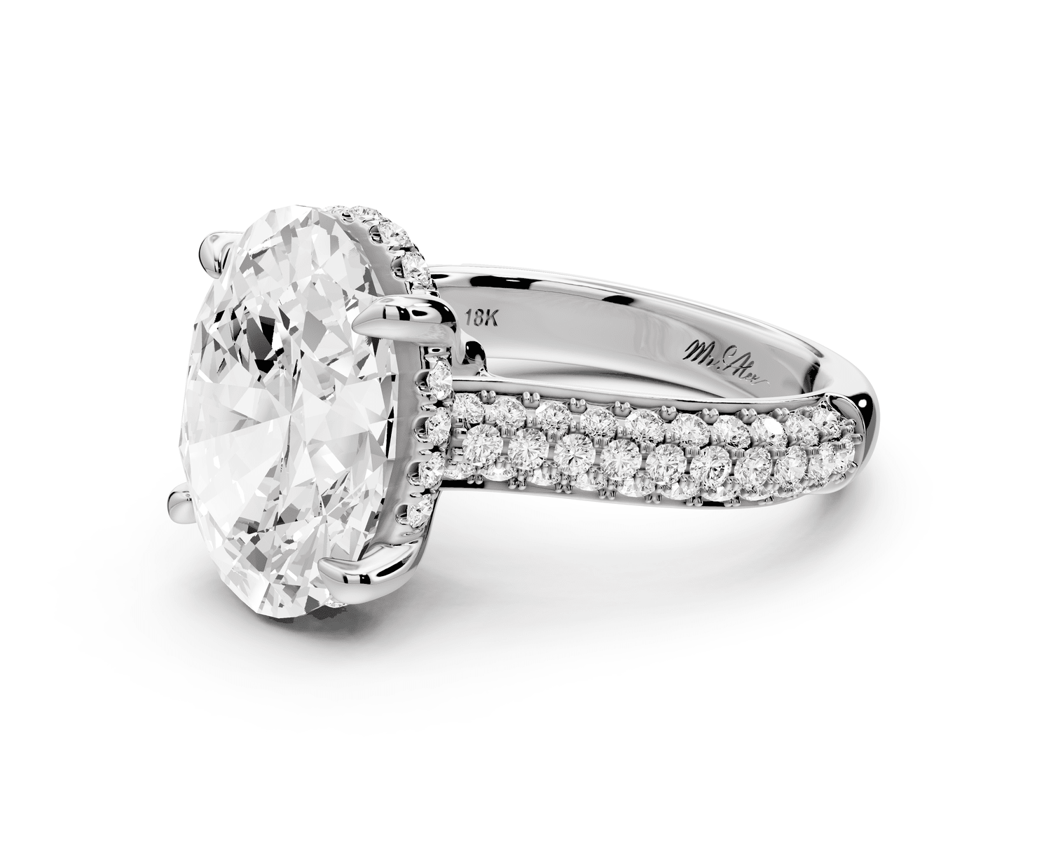 Camille - 5ct 18k white gold oval Diamond hidden halo rollover pave cathedral Engagement ring - Mr. Alex Jewelry