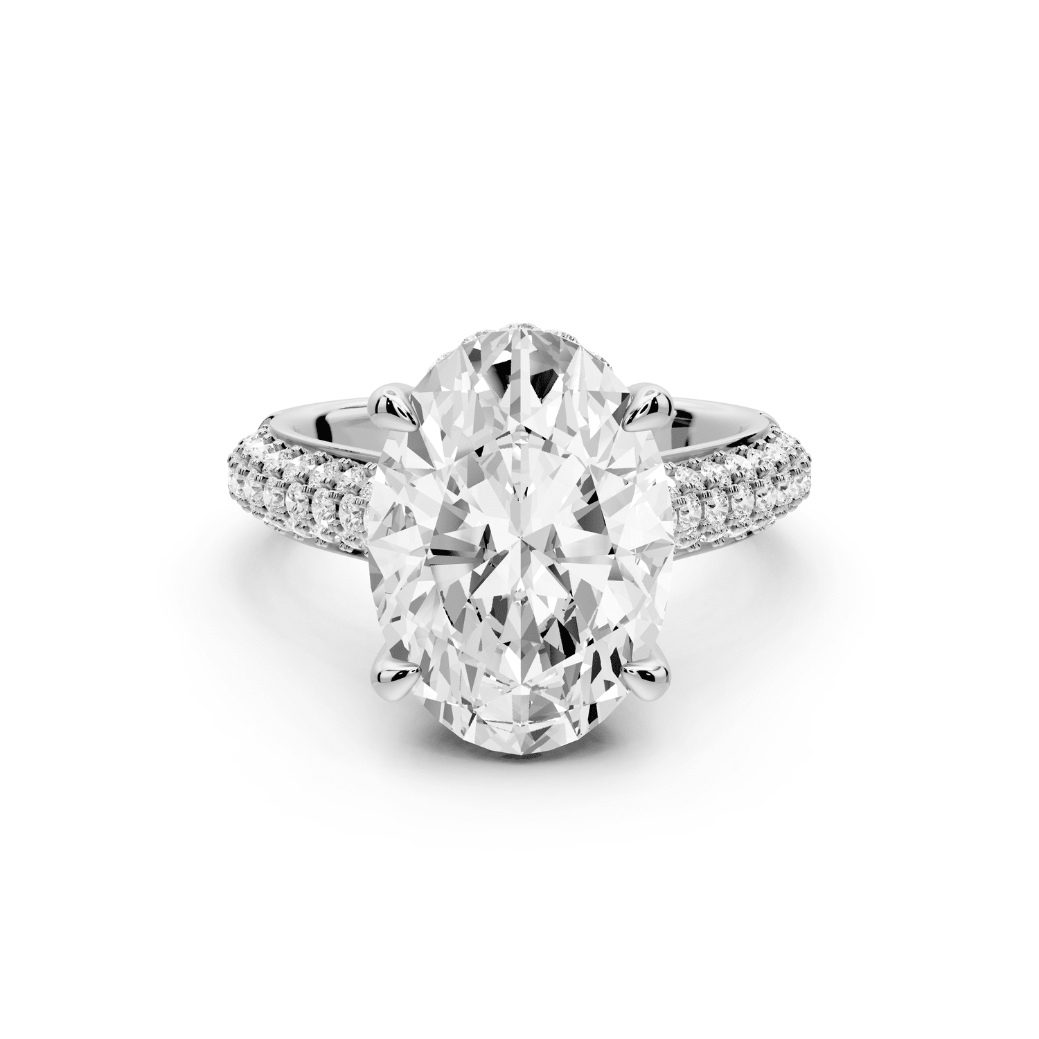 Camille - 5ct 18k white gold oval Diamond hidden halo rollover pave cathedral Engagement ring - Mr. Alex Jewelry