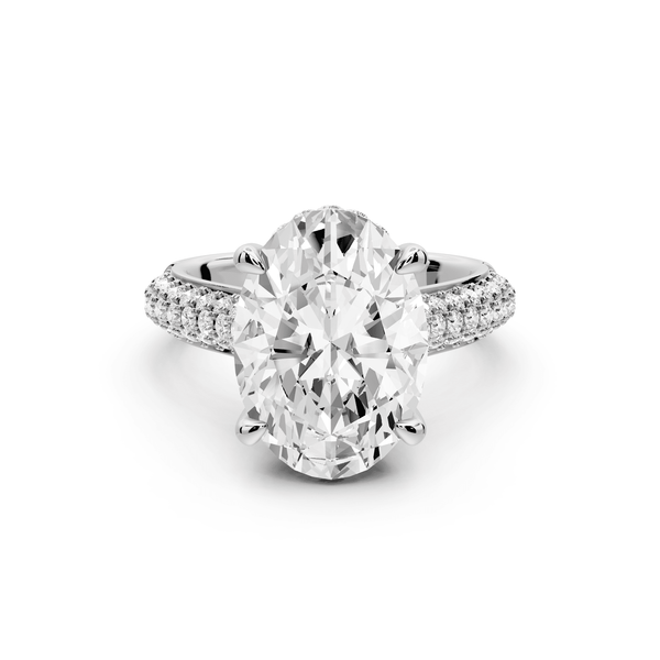 Camille - 5ct 18k white gold oval Diamond hidden halo rollover pave cathedral Engagement ring - Mr. Alex Jewelry