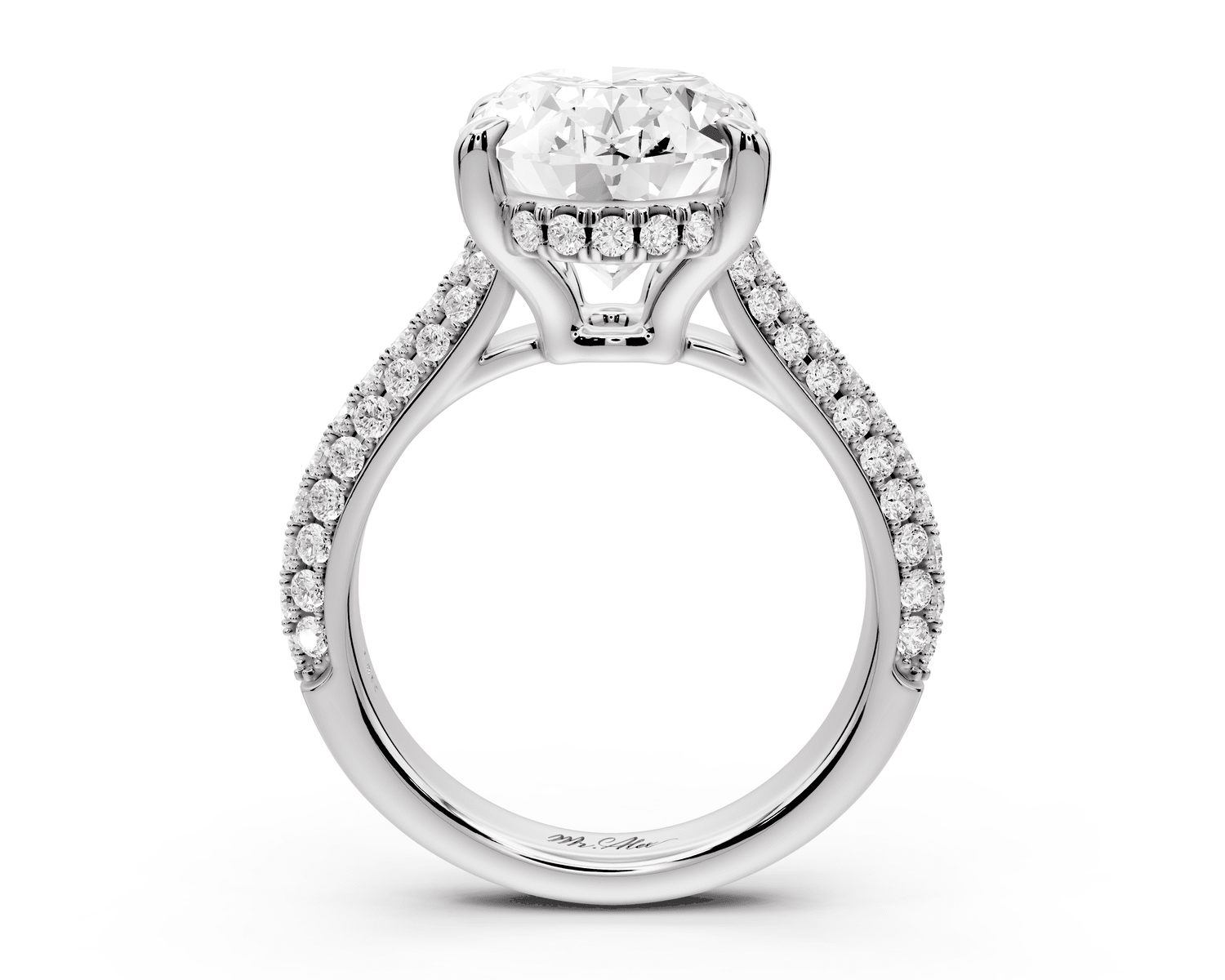 Camille - 5ct 18k white gold oval Diamond hidden halo rollover pave cathedral Engagement ring - Mr. Alex Jewelry