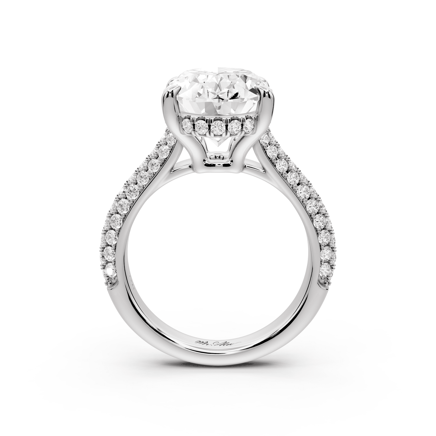 Camille - 5ct 18k white gold oval Diamond hidden halo rollover pave cathedral Engagement ring - Mr. Alex Jewelry