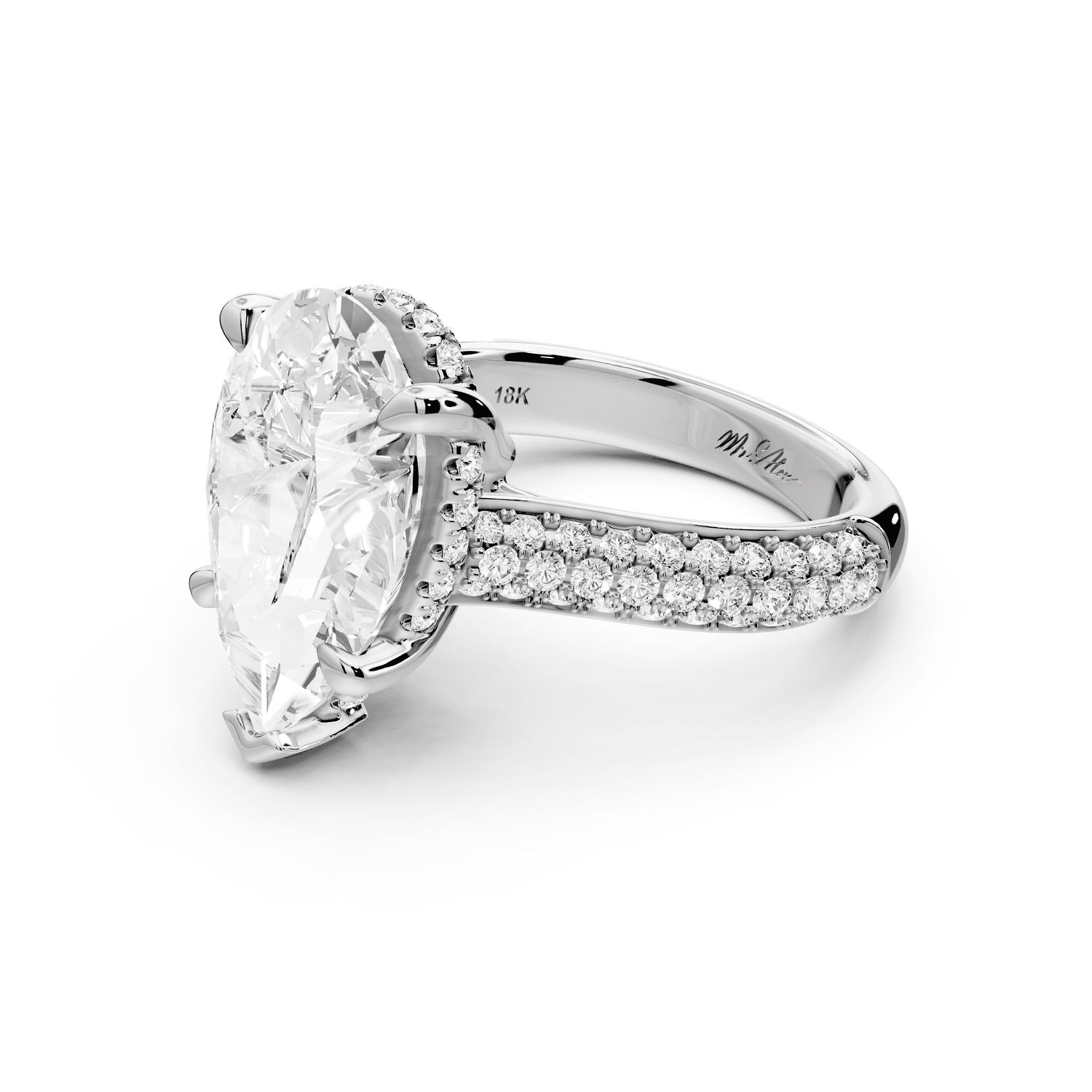 Camille - 5ct 18k white gold pear Diamond hidden halo rollover pave cathedral Engagement ring - Mr. Alex Jewelry