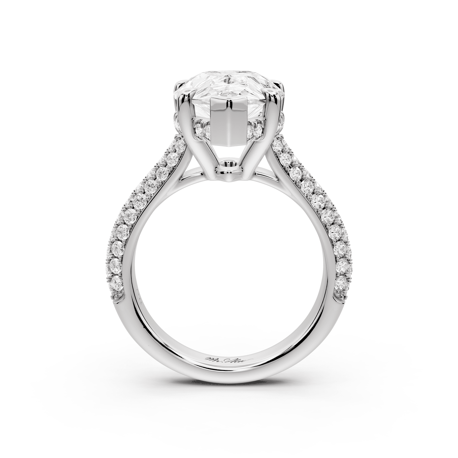 Camille - 5ct 18k white gold pear Diamond hidden halo rollover pave cathedral Engagement ring - Mr. Alex Jewelry
