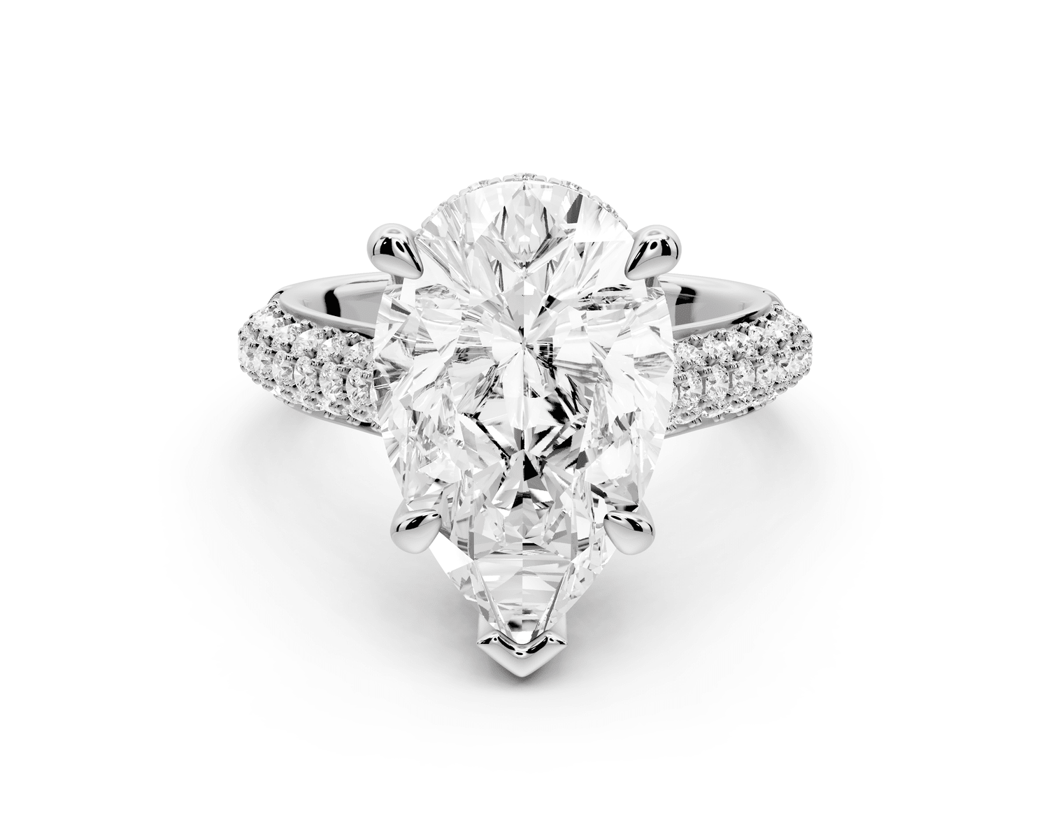 Camille - 5ct 18k white gold pear Diamond hidden halo rollover pave cathedral Engagement ring - Mr. Alex Jewelry