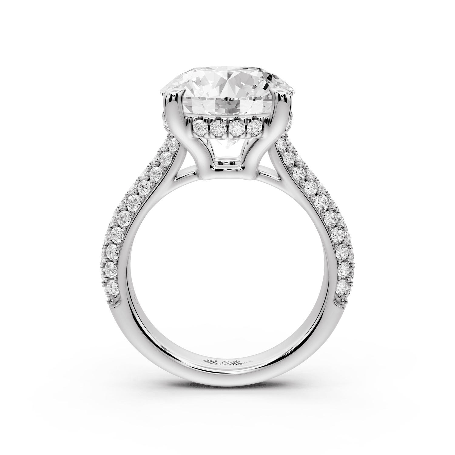 Camille - 5ct 18k white gold round Diamond hidden halo rollover pave cathedral engagment ring - Mr. Alex Jewelry