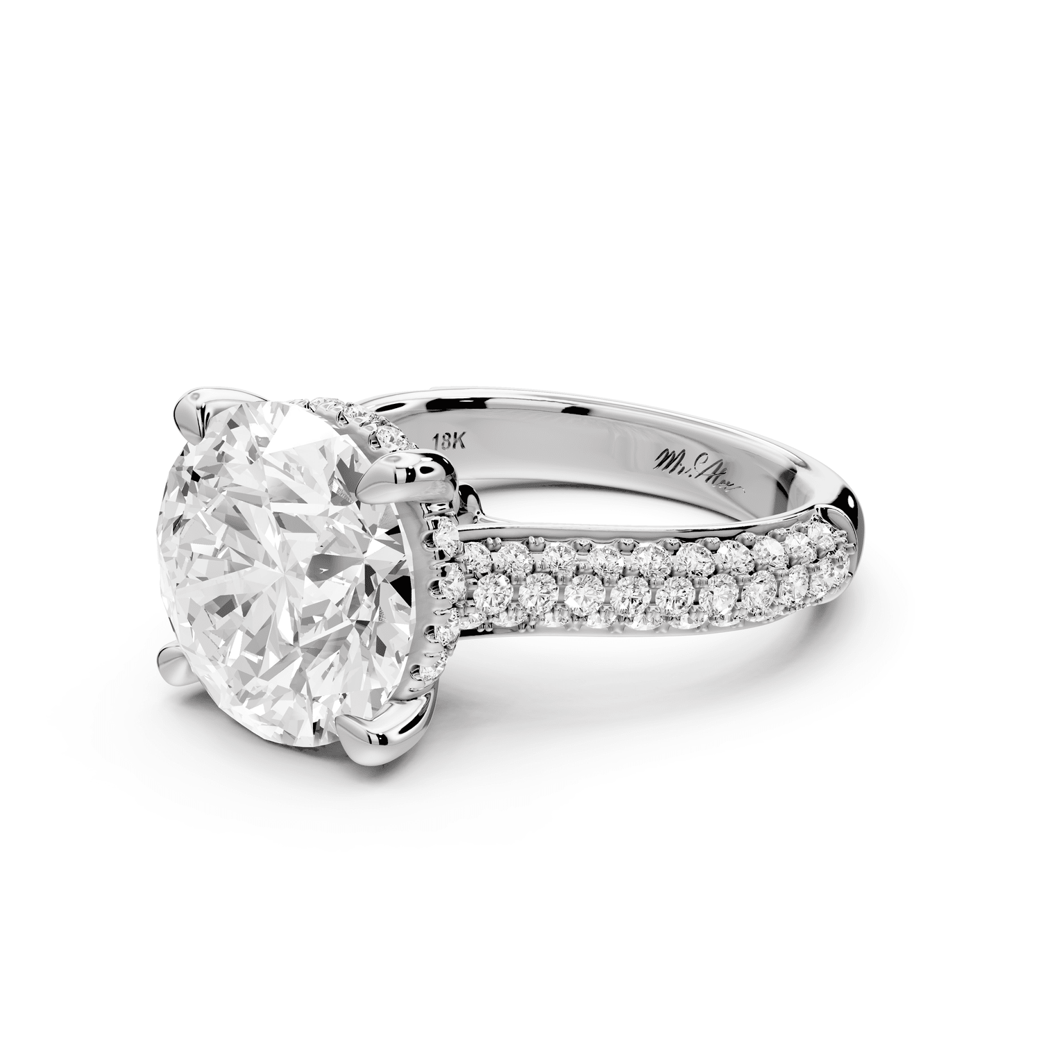 Camille - 5ct 18k white gold round Diamond hidden halo rollover pave cathedral engagment ring - Mr. Alex Jewelry