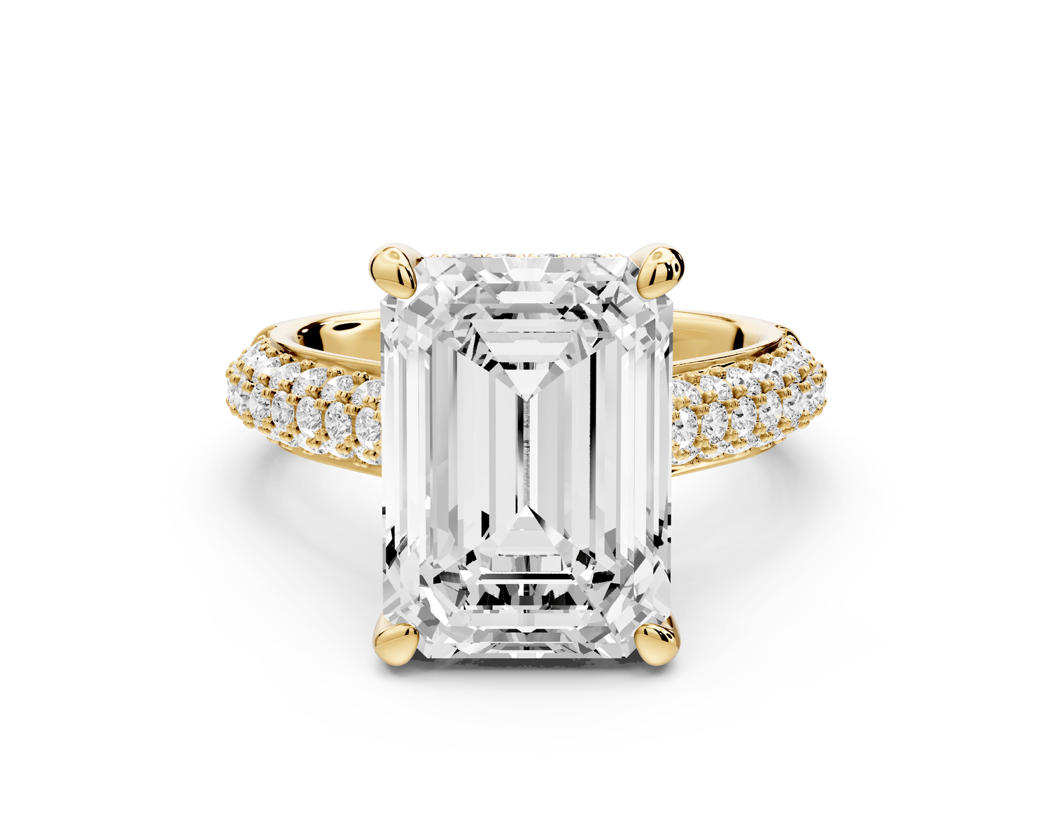 Camille - 5ct 18k yellow gold emerald Diamond hidden halo rollover pave cathedral Engagement ring - Mr. Alex Jewelry
