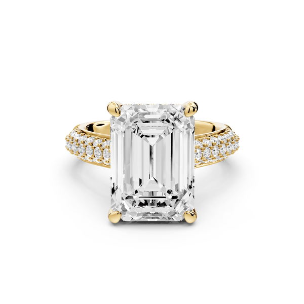 Camille - 5ct 18k yellow gold emerald Diamond hidden halo rollover pave cathedral Engagement ring - Mr. Alex Jewelry