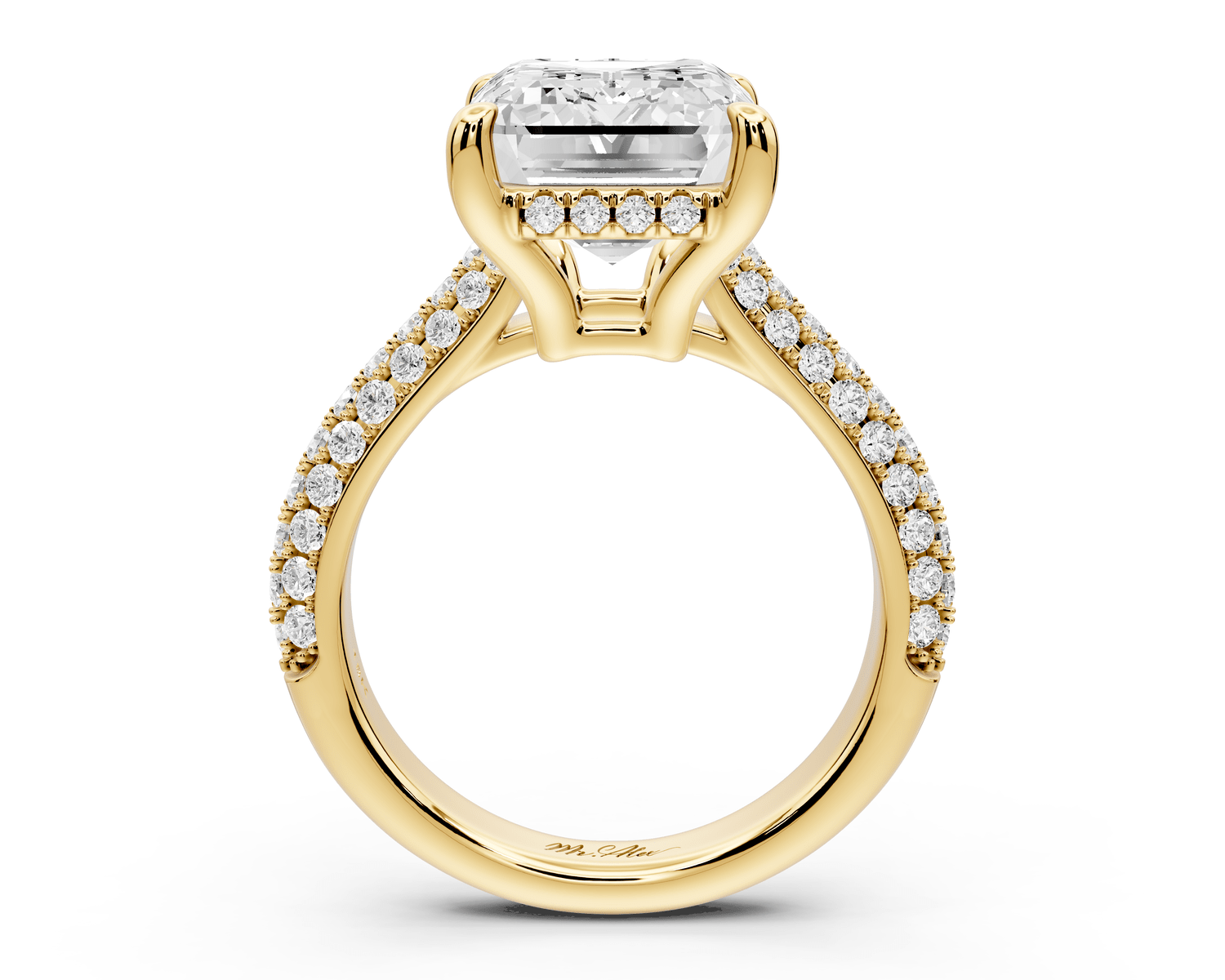 Camille - 5ct 18k yellow gold emerald Diamond hidden halo rollover pave cathedral Engagement ring - Mr. Alex Jewelry