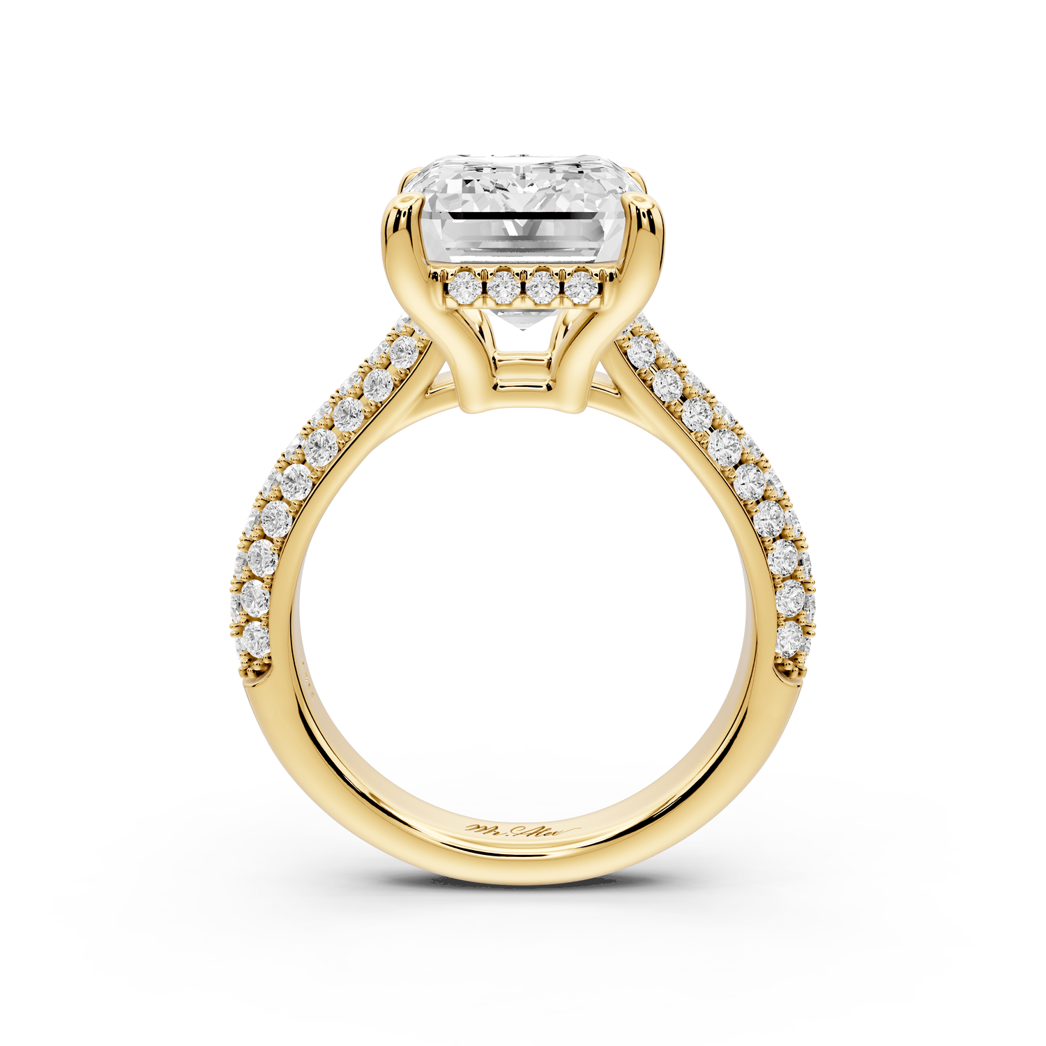 Camille - 5ct 18k yellow gold emerald Diamond hidden halo rollover pave cathedral Engagement ring - Mr. Alex Jewelry