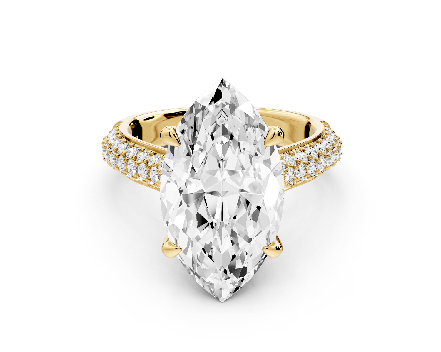 Camille - 5ct 18k yellow gold marquise Diamond hidden halo rollover pave cathedral engagement ring - Mr. Alex Jewelry