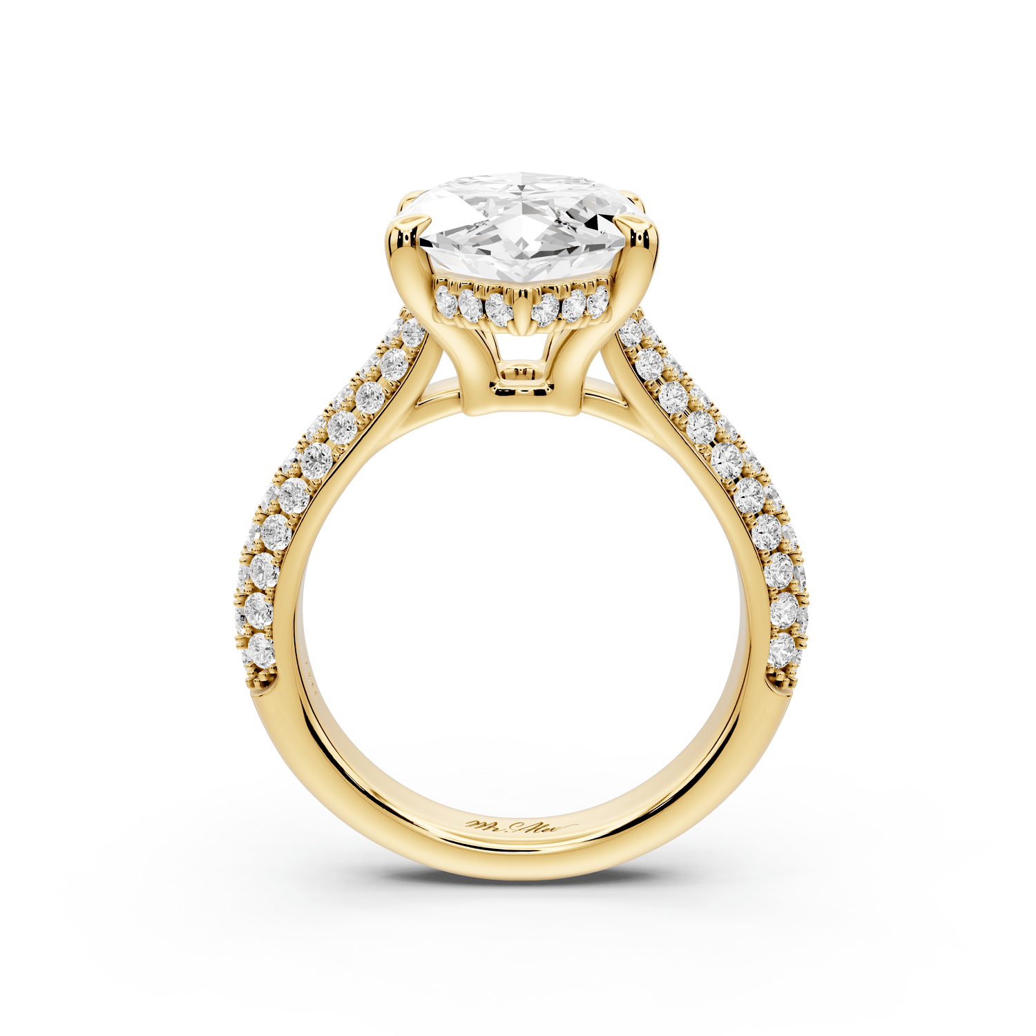 Camille - 5ct 18k yellow gold marquise Diamond hidden halo rollover pave cathedral engagement ring - Mr. Alex Jewelry