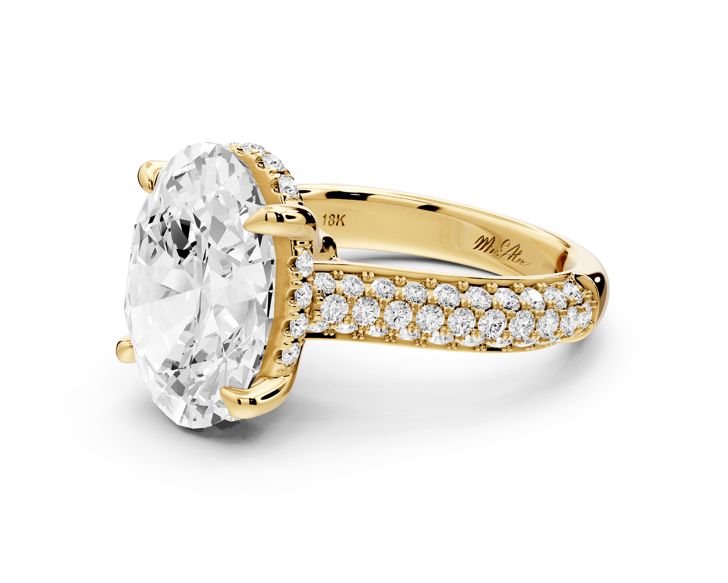 Camille - 5ct 18k yellow gold oval Diamond hidden halo rollover pave cathedral Engagement ring - Mr. Alex Jewelry