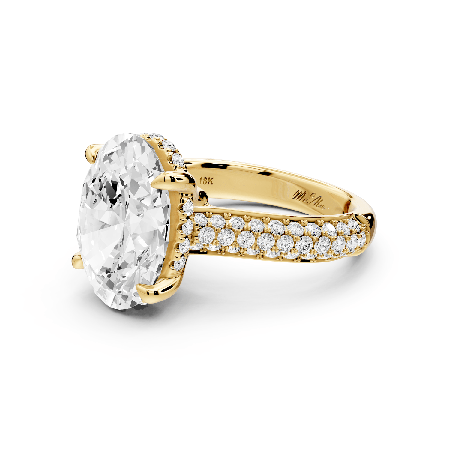 Camille - 5ct 18k yellow gold oval Diamond hidden halo rollover pave cathedral Engagement ring - Mr. Alex Jewelry