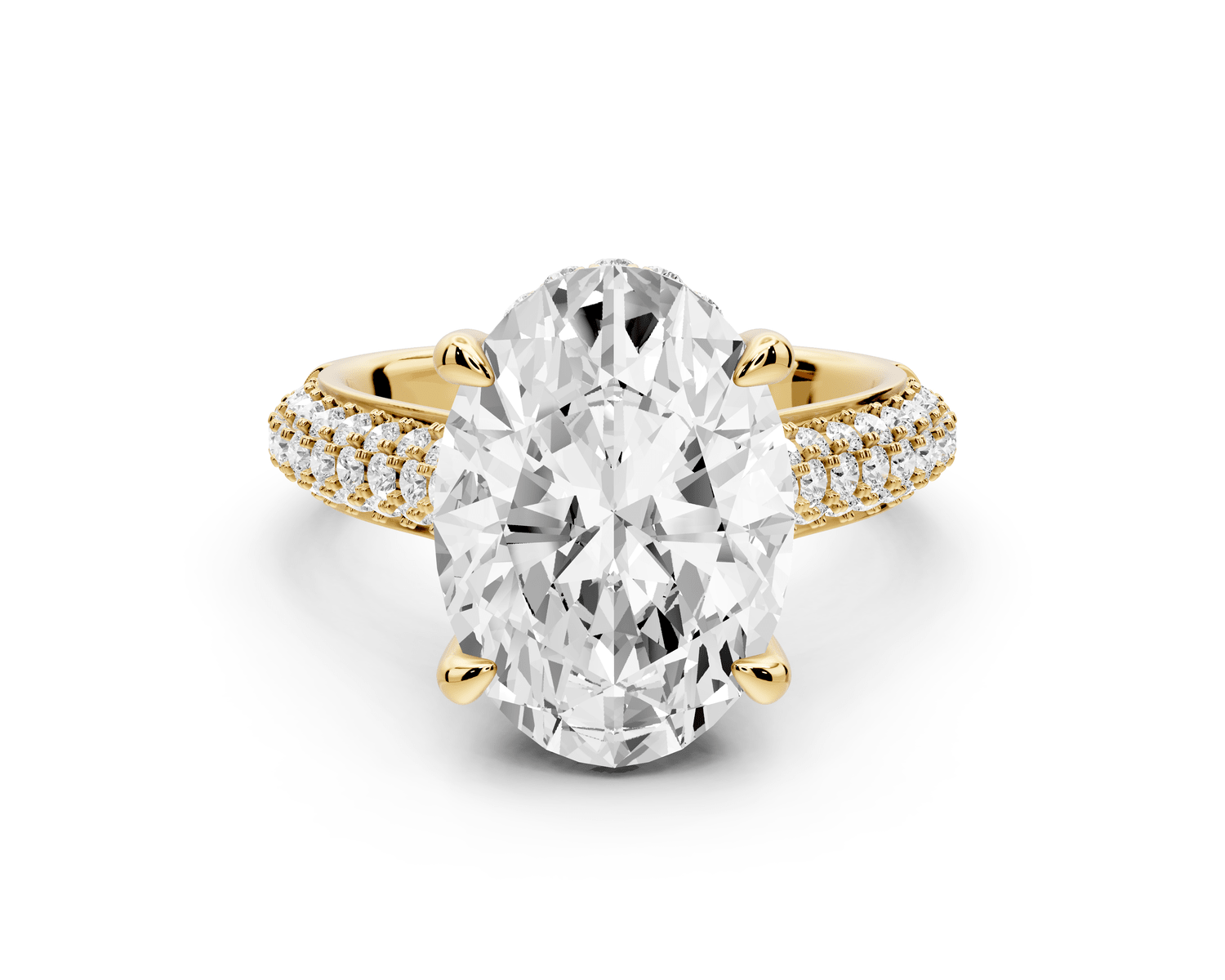 Camille - 5ct 18k yellow gold oval Diamond hidden halo rollover pave cathedral Engagement ring - Mr. Alex Jewelry
