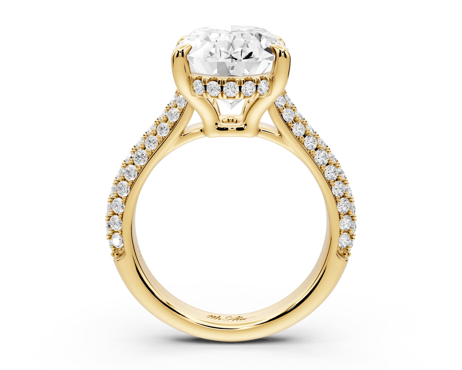 Camille - 5ct 18k yellow gold oval Diamond hidden halo rollover pave cathedral Engagement ring - Mr. Alex Jewelry