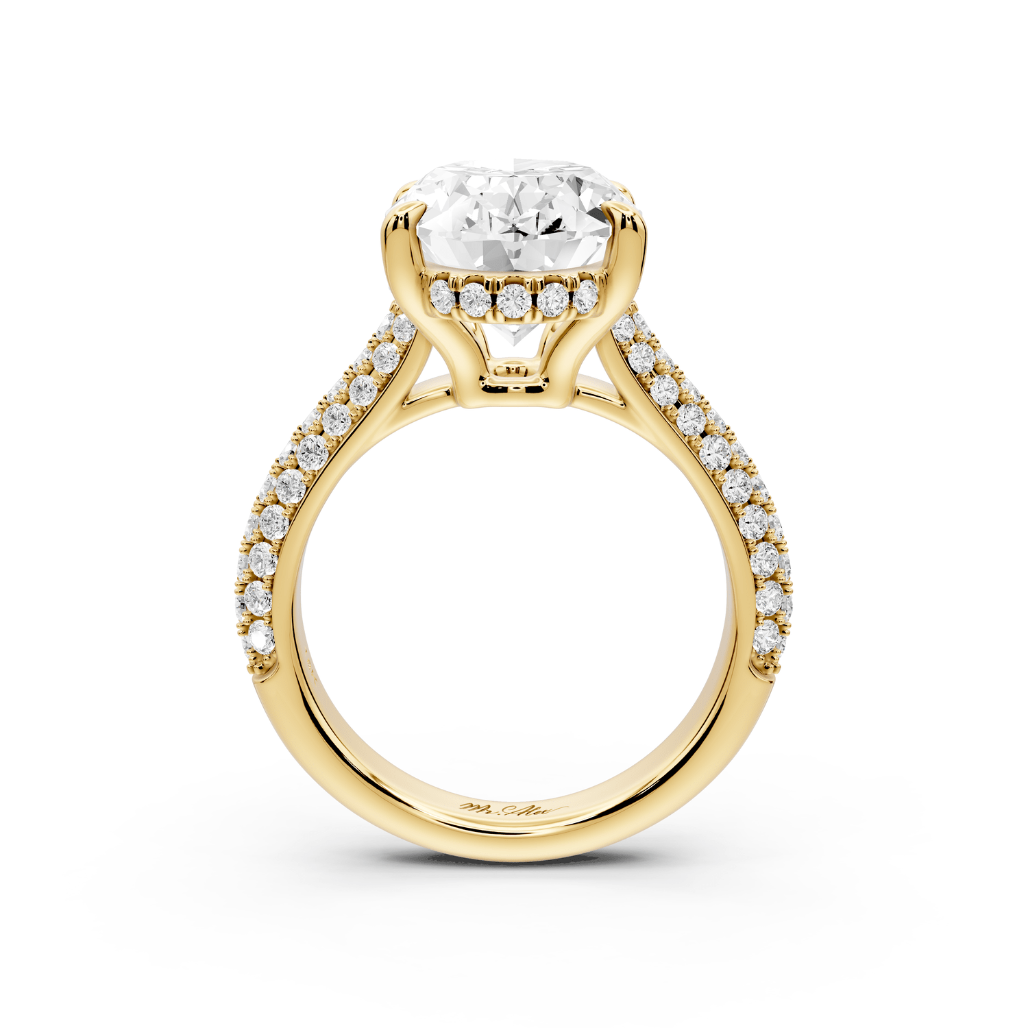 Camille - 5ct 18k yellow gold oval Diamond hidden halo rollover pave cathedral Engagement ring - Mr. Alex Jewelry