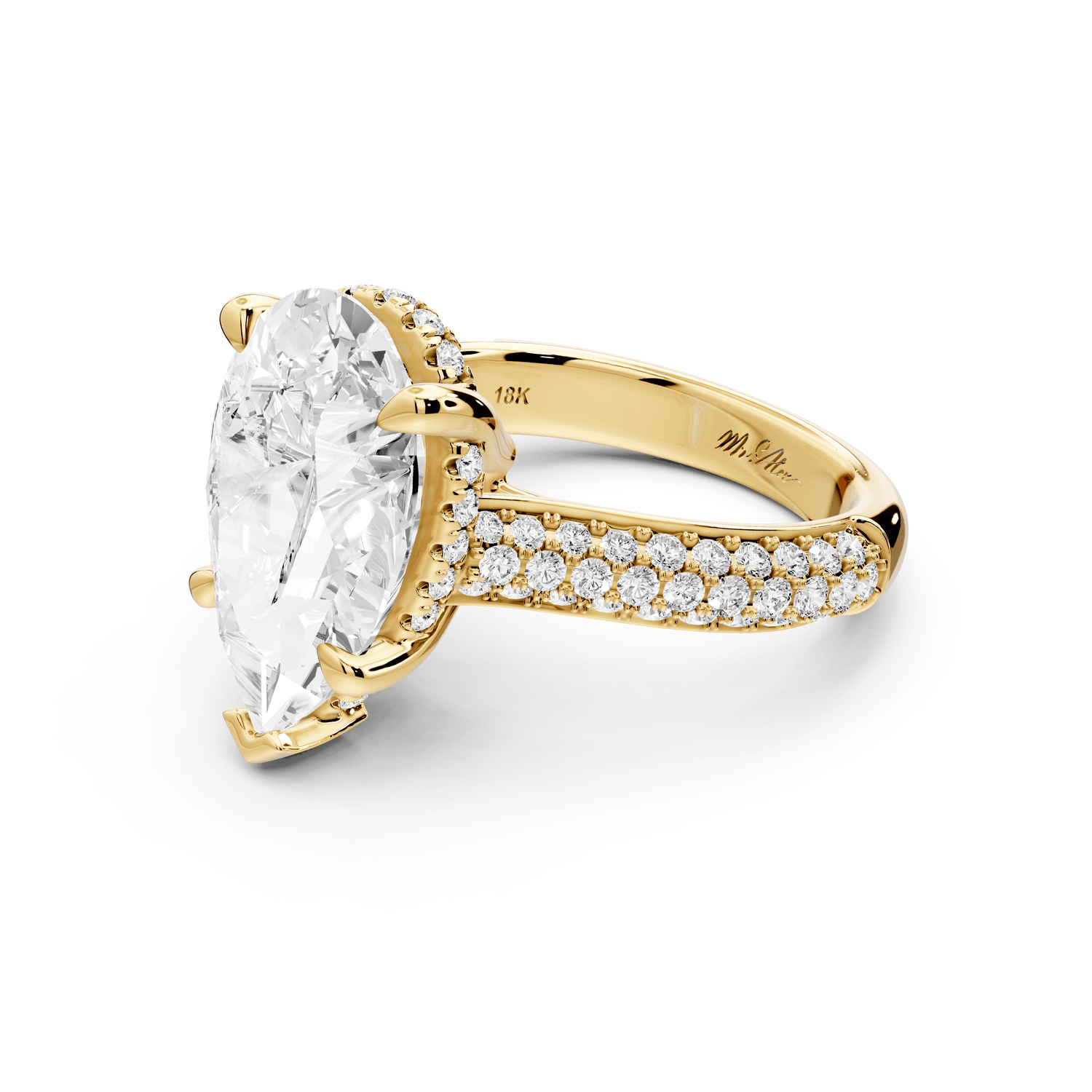 Camille - 5ct 18k yellow gold pear Diamond hidden halo rollover pave cathedral Engagement ring - Mr. Alex Jewelry